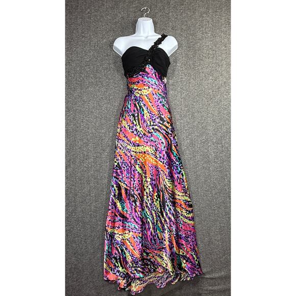 B Darlin One Shoulder Maxi Dress Size 1 / 2 Party Cocktail Multi Color Prom Y2K - Picture 1 of 7